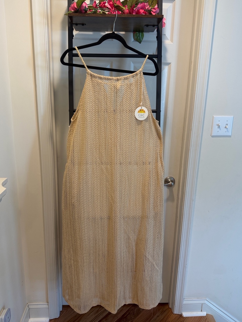 C&C California Beige Crochet Maxi Dress